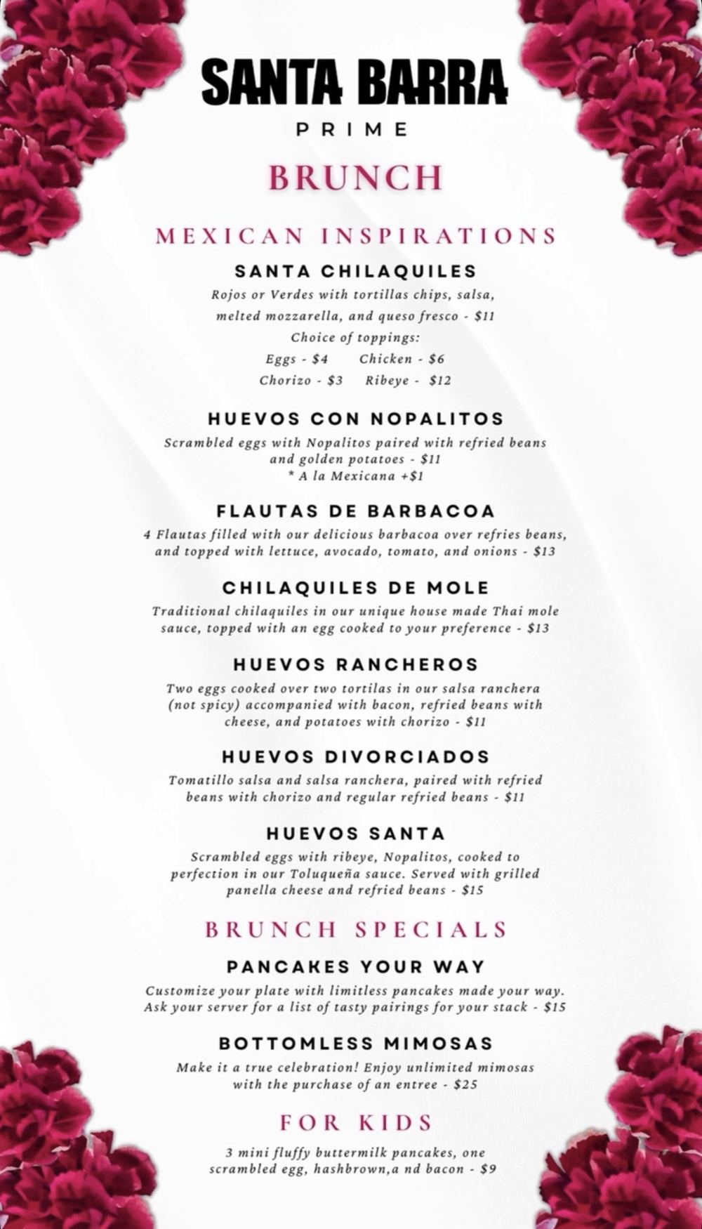 Menú de brunch de Santa Barra, página 2 de 2